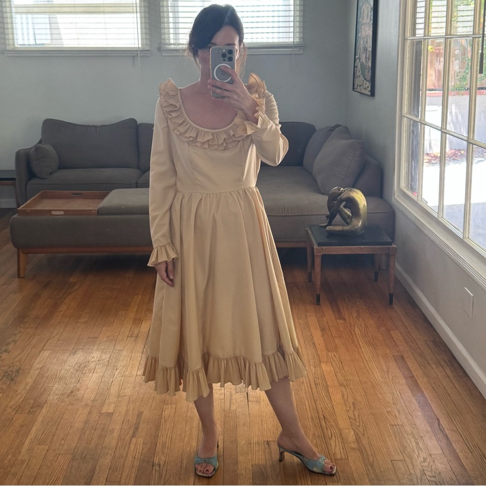 Vintage Victor Costa Cream Ruffle Dress